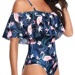Eye-Catching Off Shoulder Ruffle One Piece Bathing Suit-Blue Flamingo - Image 3
