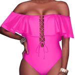 Removable Strap Women Sexy One Piece Swimwear-Neon Pink