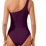 Ruched Tummy Control One Shoulder One Piece Swimsuits For Women-Maroon - Image 2