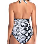 Soft Wide Halter Top Plunge V Neck Halter Bathing Suits-Black And White Snake Print - Image 4