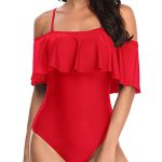Women's Two-Way Wear Off Shoulder Flounce Swimsuit-Red