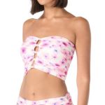 Carmen Marc Valvo Women's Printed Shirred Bandeau Crop Bikini Top - Image 3